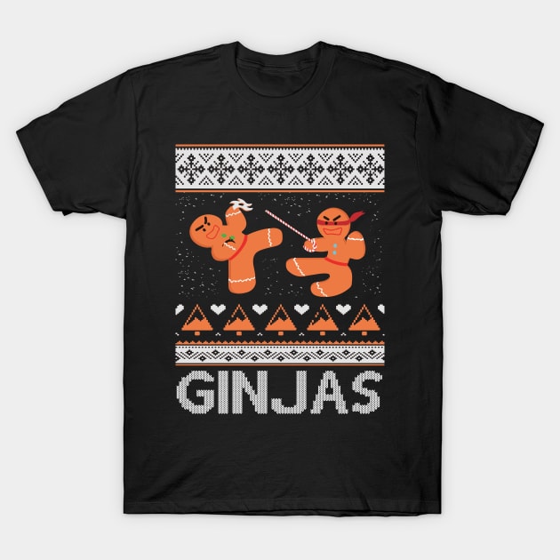 Ginjas Gingerbread Ninjas Funny Ugly Christmas T-Shirt by HouldingAlastairss